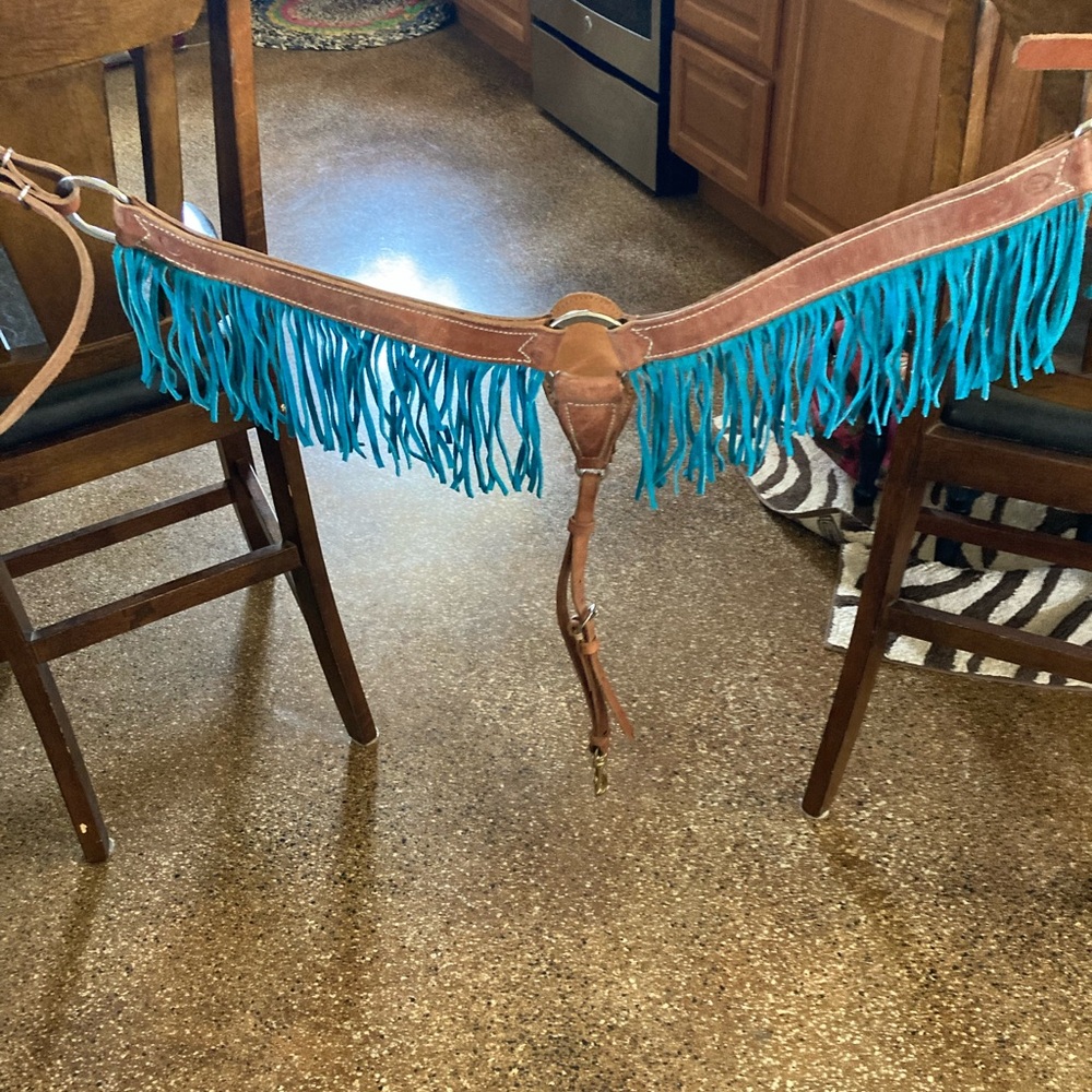 Handmade Heavy Harness Turquoise Fringe Breast Collar Horse